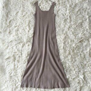 Gieal Sleeveless Rib Knit Flare Dress S Greige